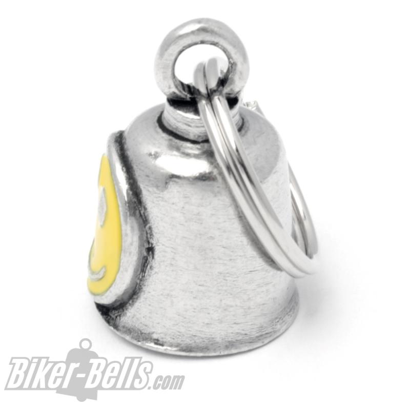 Biker-Bell mit gelbem Smiley Emoji Gremlin Bell Motorrad-Glöckchen Glücksbringer